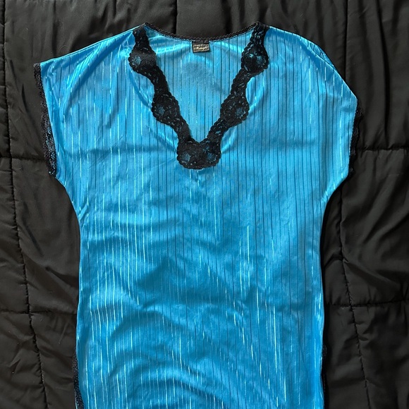Midnight Blue Sheer Top with Black Lace - Picture 1 of 2